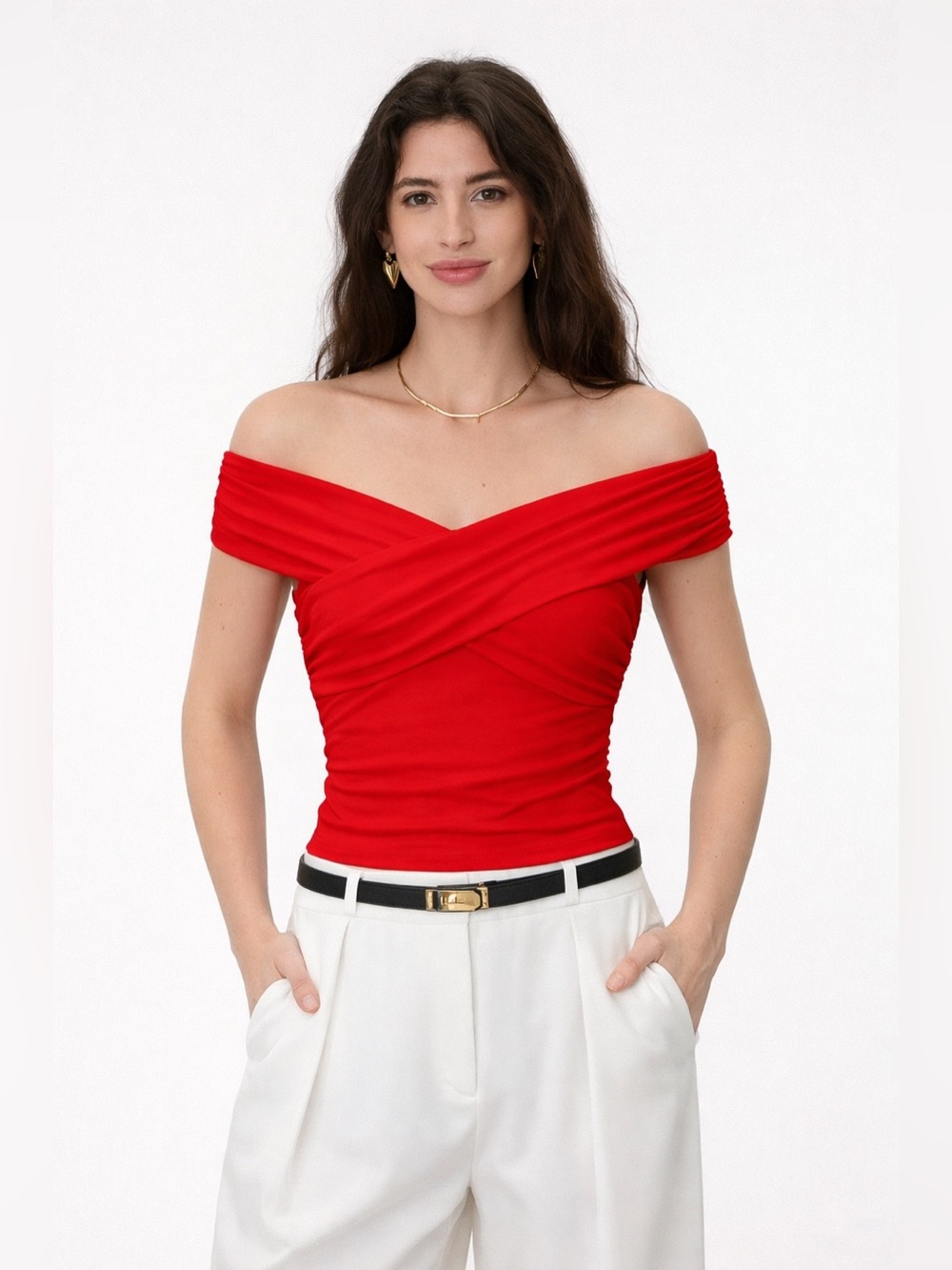 OGL Red Criss Cross Off Shoulder New Airy Bra Top Size Large